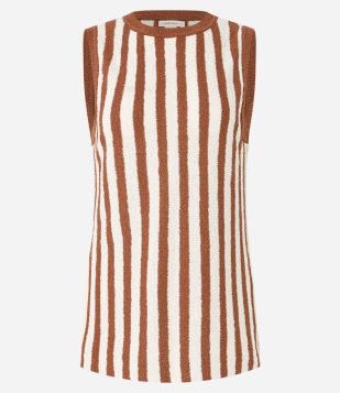 Blusa em Tricô com Gola Redonda e Listras Bicolor