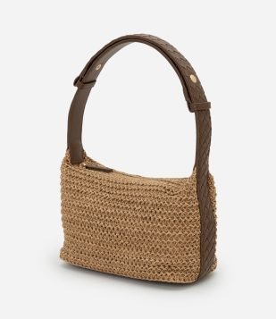 Bolsa Pequena com Efeito Ráfia Tressê e Alça Ajustável Boho Romântico Bege