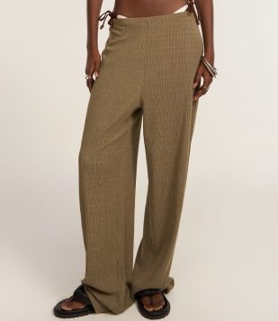 Calça Wide Texturizada com Cós Elástico Verde