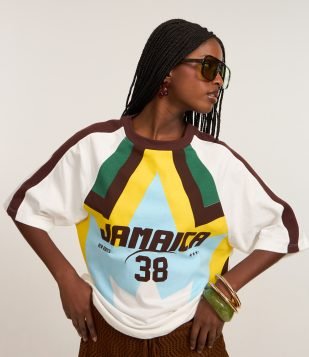 Camiseta Sportcore em Algodão com Estampa Jamaica 38 Off White