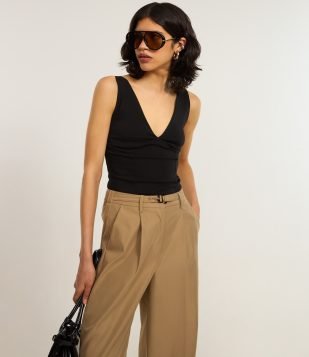 Top Frente Única em Bengaline Preto