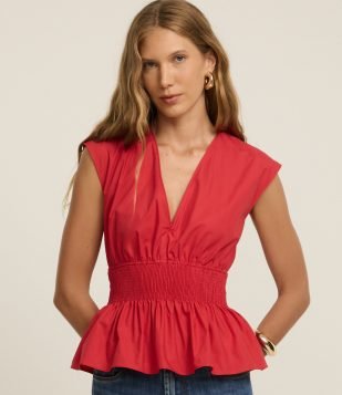 Blusa Peplum com Lastex na Cintura Vermelho