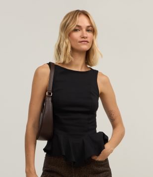Blusa Peplum em Bengaline Sem Mangas Preto