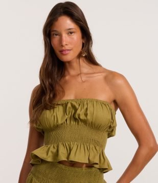 Blusa Peplum em Viscolinho sem Alça Verde