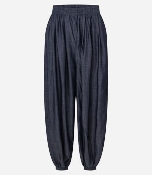 Calça Aladim em Jeans com Elástico no Cós Escuro