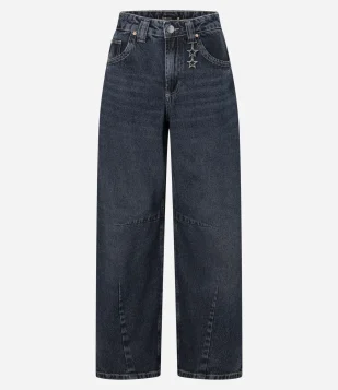 Calça Barrel em Jeans com Pingente de Estrelinha Azul Escuro