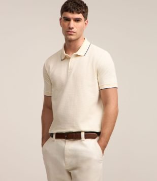 Polo em Algodão com Textura Waffle Off White