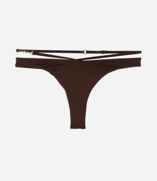 Biquíni Calcinha Asa Delta em Microfibra com Búzio Metalizado Marrom