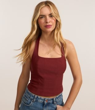 Blusa Cropped em Bengaline Frente Única Bordô