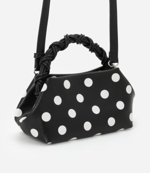 Bolsa de Mão em PU com Alça Removível e Estampa Poá Preto-Branco