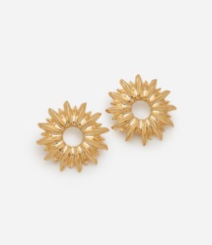 Brinco Botão em Metal Formato Sol Dourado