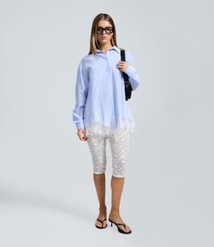 Calça Capri em Renda Floral Branco