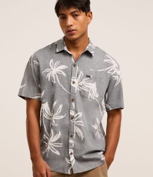 Camisa Relaxed em Tricoline com Estampa Floral Cinza