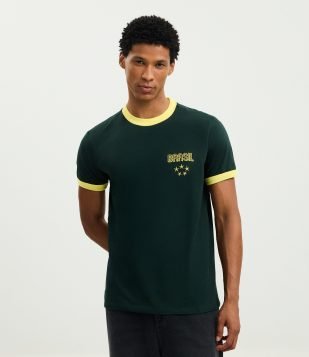 Camiseta Esportiva Dry com Lettering Brasil Bordado Verde