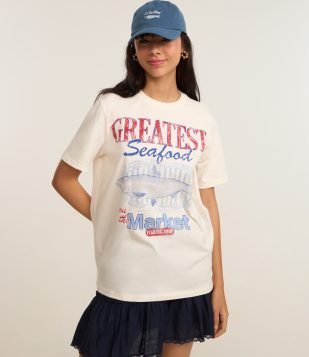 Camiseta T-Shirt com Estampa Peixe Seafood Off White