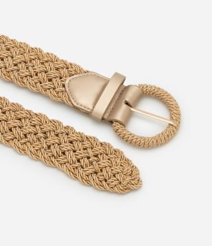 Cinto Largo com Fios Metalizados Trançados Dourado