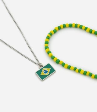 Colar Duplo Brasil em Metal Verde