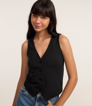 Colete com Elastano e Abotoamento Frontal Preto
