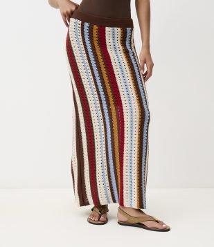 Saia Midi em Tricô com Listras Verticais Multicores