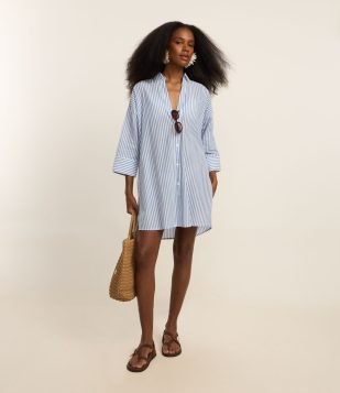 Saída de Praia Camisa em Voal Listrado Azul