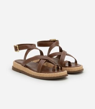 Sandália Rasteira Sport Sandal com Efeito Ráfia na Sola Marrom