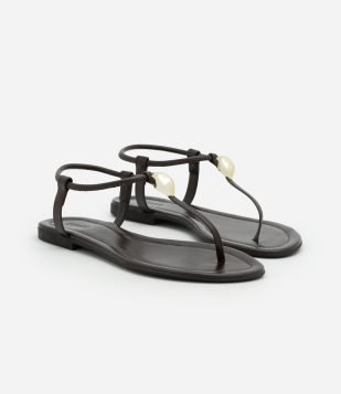 Sandália Rasteira Tira Única com Enfeite Bold Marrom Escuro