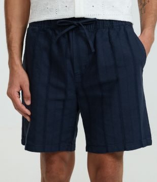 Bermuda Reta de Praia Texturizado em Listras Azul