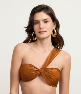 Biquíni Top com Alça Única e Detalhe Canelado em Microfibra Marrom