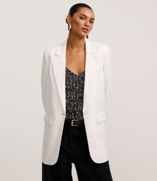 Blazer Oversized Alfaiatado com Botão Único e Lapelas Off White