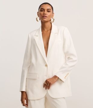 Blazer Regular em Alfaiataria com Botões e Bolsos Frontais Off White