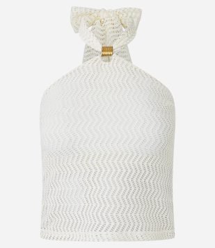 Blusa Frente Única com Aviamento e Textura Off White