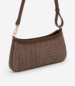 Bolsa Boho Baguete com Efeito de Palha e Alça Regulável Marrom