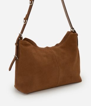 Bolsa Hobo em Couro Liso Marrom