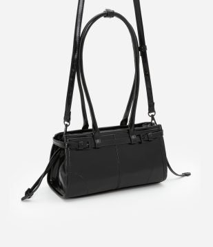 Bolsa Mini Satchel com Detalhe Cintado Preto