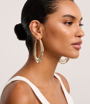 Brinco Maxi Argola Tripla com Textura Rabo de Rato Dourado