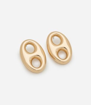 Brinco Médio em Plástico Bold com Elo Duplo Dourado