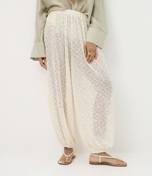 Calça Aladim Balloon Cintura Alta em Tricô com Paetês