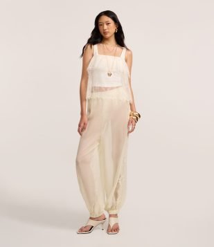 Calça Aladim em Chiffon com Renda Lateral Amarelo