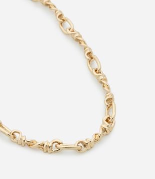 Colar Curto com Elos e Palitos Torcidos Rígidos Dourado