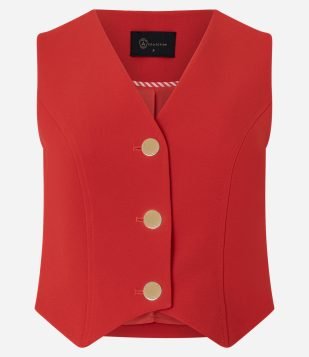 Colete em Crepe com Abotoamento e Decote V Vermelho