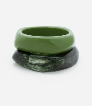 Kit 02 Braceletes Rígidos em Resina Marmorizado Verde