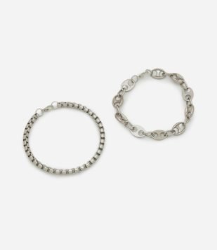 Kit 02 Pulseiras de Corrente em Metal Liso Prata
