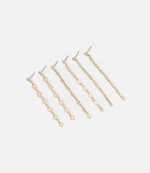 Kit 03 Brincos Longos em Metal com Texturas Dourado