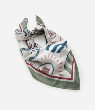 Lenço em Cetim com Estampa Tropical Brasilidades Multicores