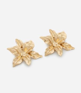 Maxi Brinco em Metal Formato Flor Hibiscus Dourado