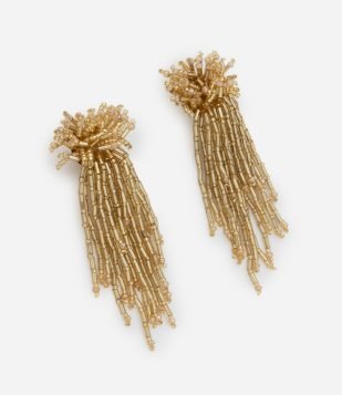 Maxi Brincos em Miçangas com Franjas Dourado