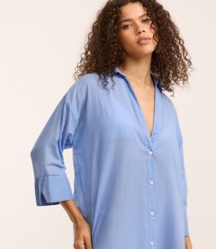 Saída de Praia Camisa em Voal com Mangas 3/4 Azul