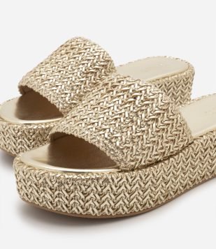 Sandália Flatform com Tressê Bege