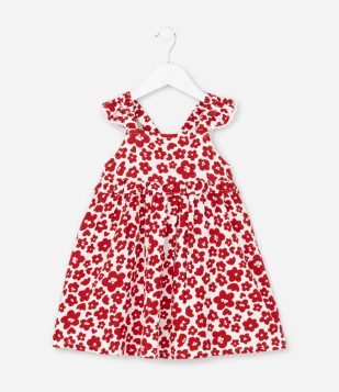 Vestido Infantil em Viscose com Estampa Floral - Tam 1 a 6 Anos Vermelho