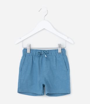 Bermuda Infantil em Linho com Bolsinho - Tam 1 a 5 Anos Azul